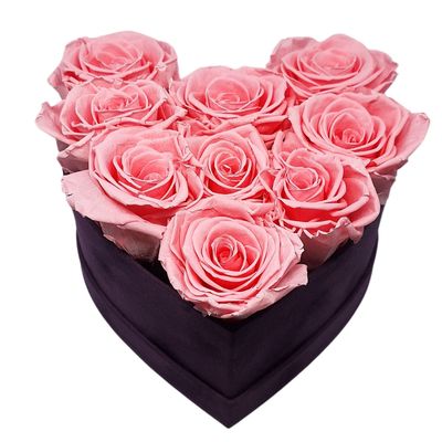 Flower Box prawdziwe wieczne róże BABY PINK 9 sztuk