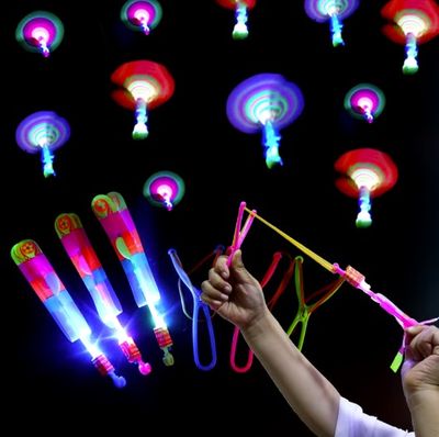 10Pcs Led Arrow Helicopter Arrow Rocket Helicopter Flying Toys Elastic Slingshot Glow In The Dark Summer Outdoor Party Supplies