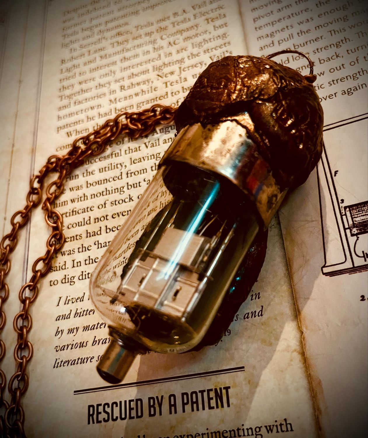 Vacuum Tube Copper Electroformed Pendant with Amethyst and Labradorite