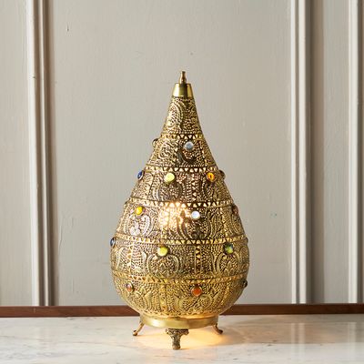 Brass Side table Lamp with stones