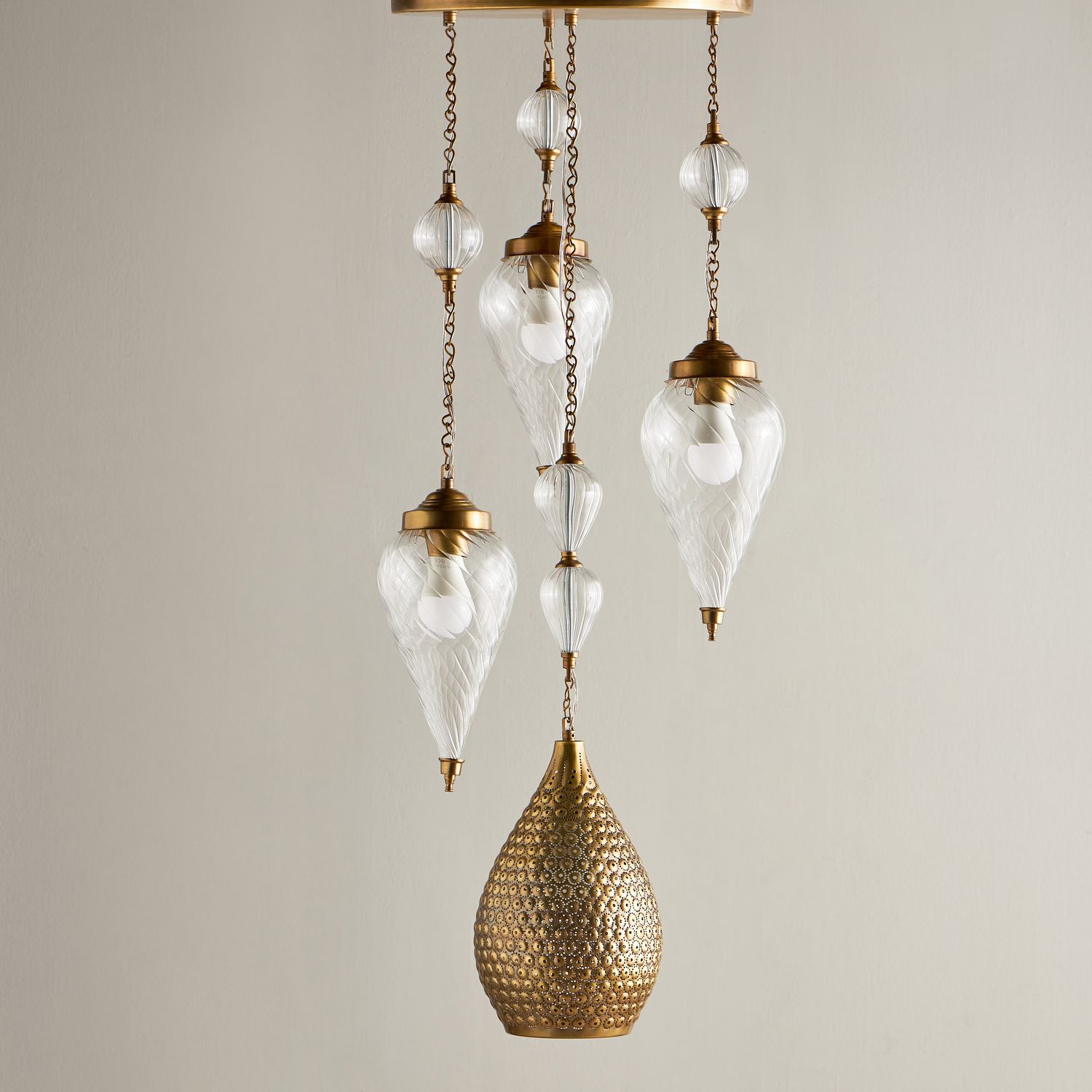 Pyrex Glass &amp; Brass Lotus shape chandelier