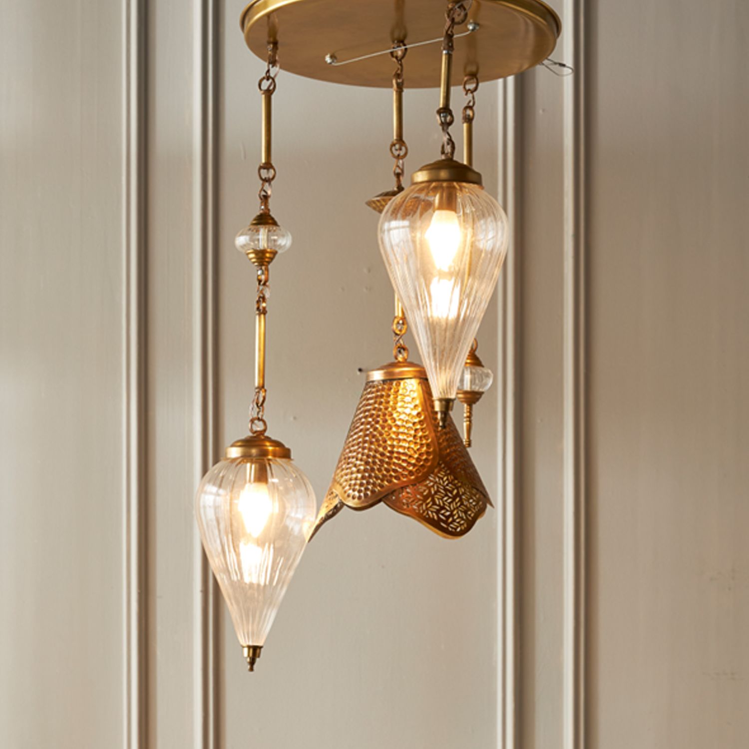 Pyrex Glass &amp; Brass Lotus shape chandelier