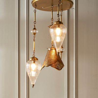 Pyrex Glass &amp; Brass Lotus shape chandelier