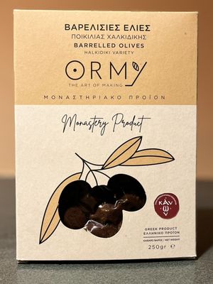 Ormy Halkidiki Variety Black Barrelled Olives 250gr