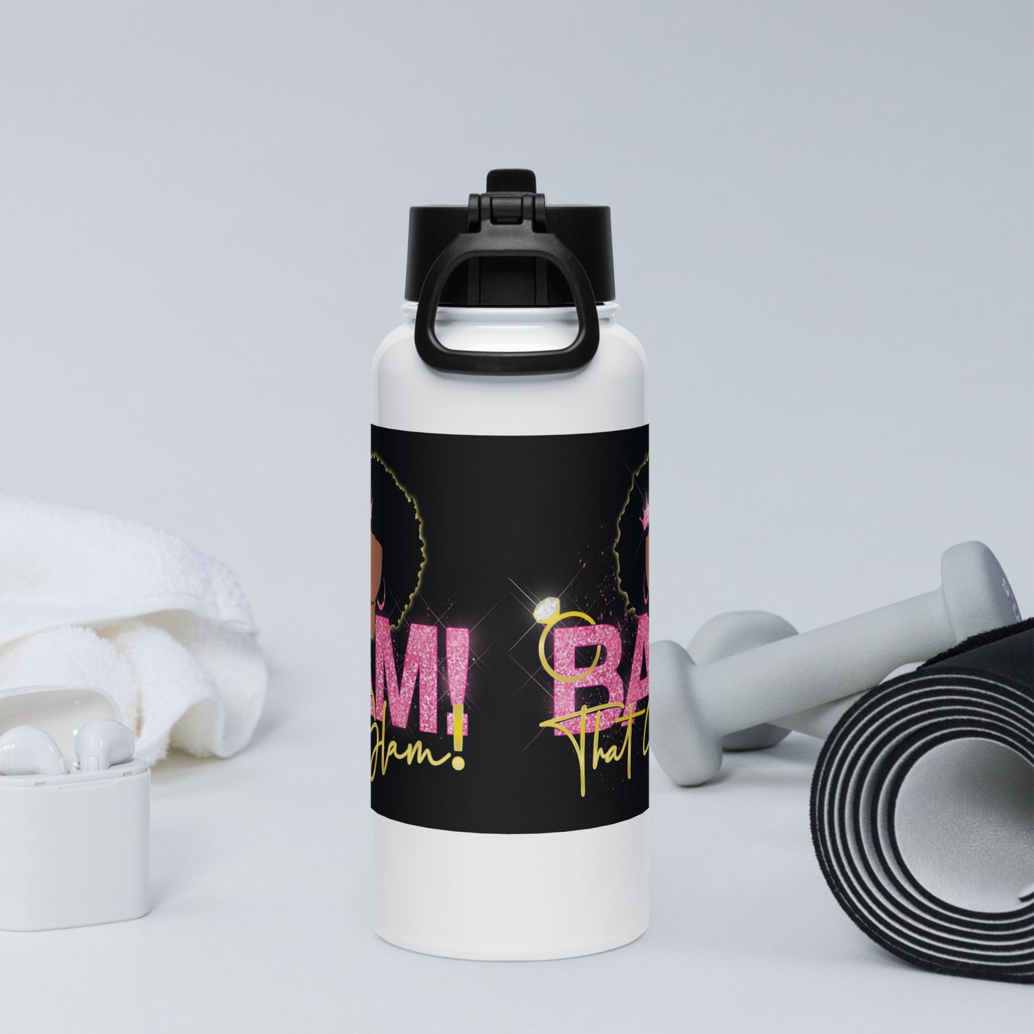 Stainless steel water bottle with a straw lid