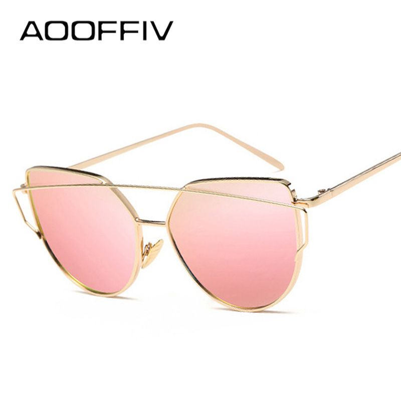 Trendy Cupronickel Frame Cat Eye Metal Bright Ladies Sunshade Mirror