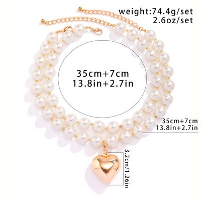 Exaggerated Retro Round Bead Chain with Big Heart Pendant