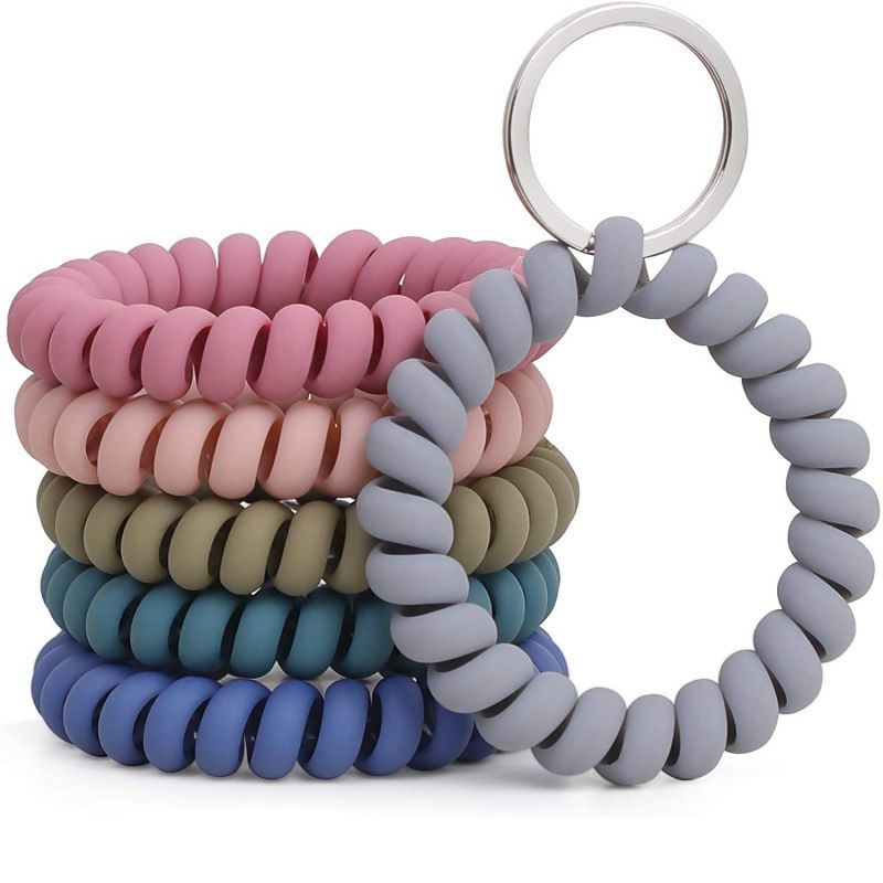 6 Flexible Retractable Spring Spiral Keychains