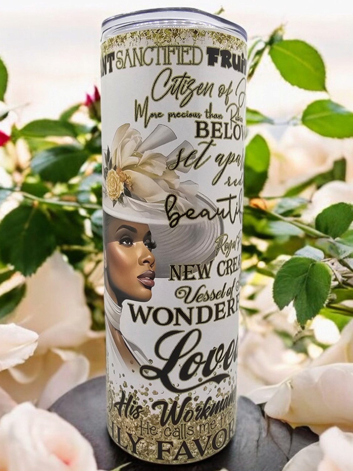 Lady with White Hat Stainless Steel 20 oz. Skinny Tumbler