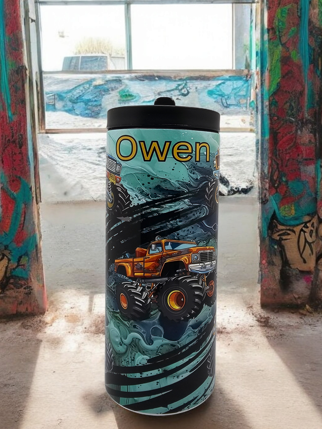 Monster Truck (Boy Custom Name) Stainless Steel 15 oz. Skinny Tumbler