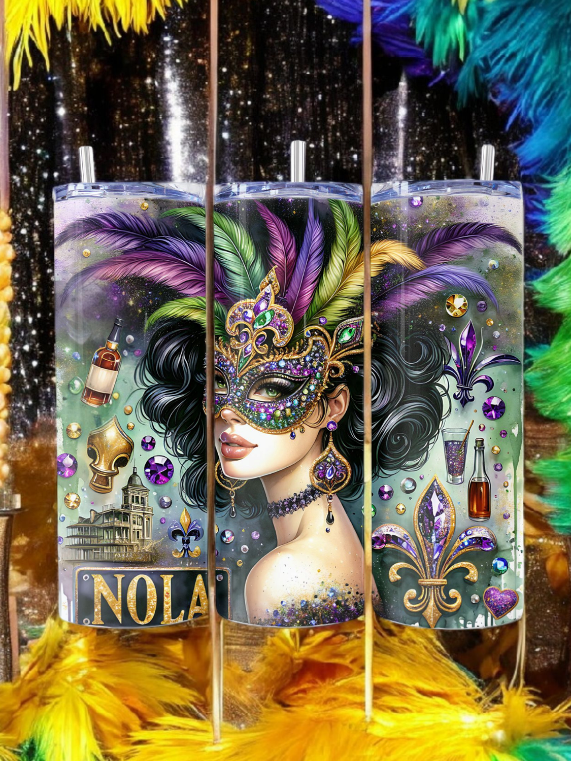 Mardi Gras White Female Stainless Steel 20 oz. Skinny Tumbler