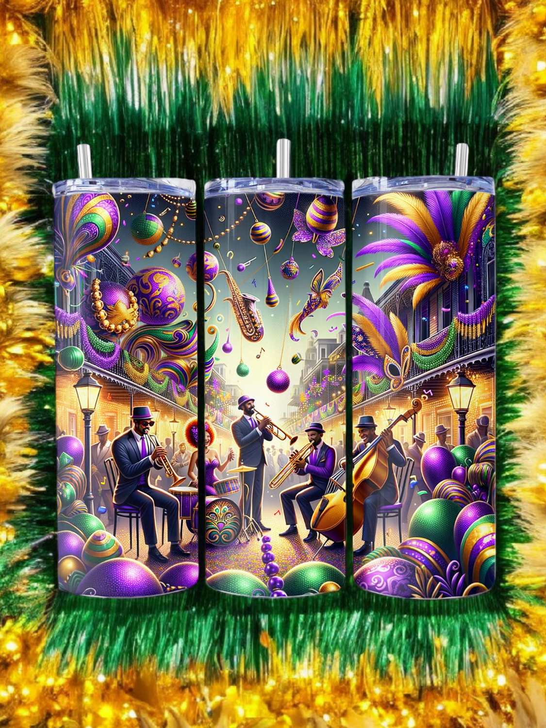 Mardi Gras Band Stainless Steel 20 oz. Skinny Tumbler