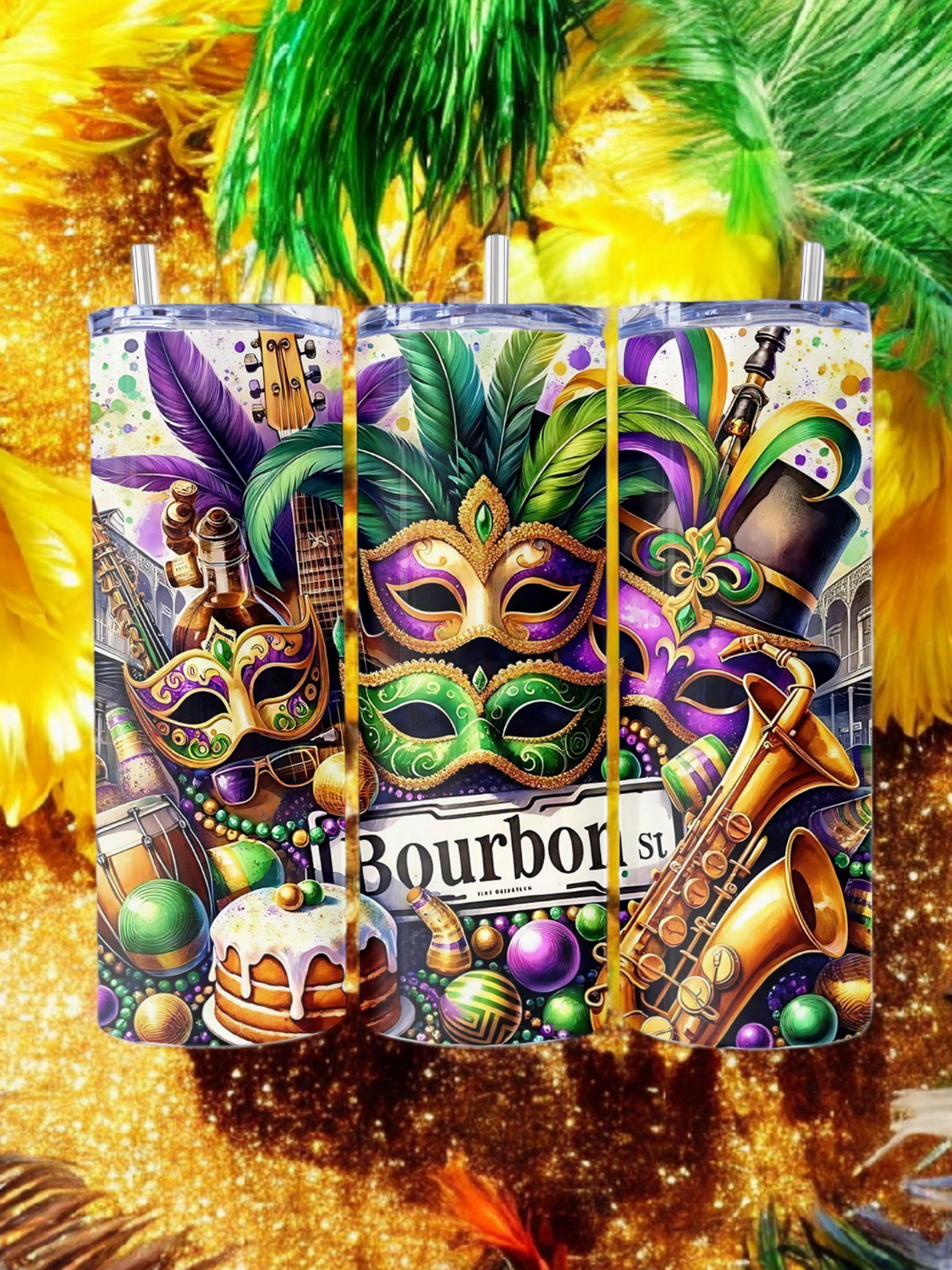 Mardi Gras Masquerade Stainless Steel 20 oz. Skinny Tumbler