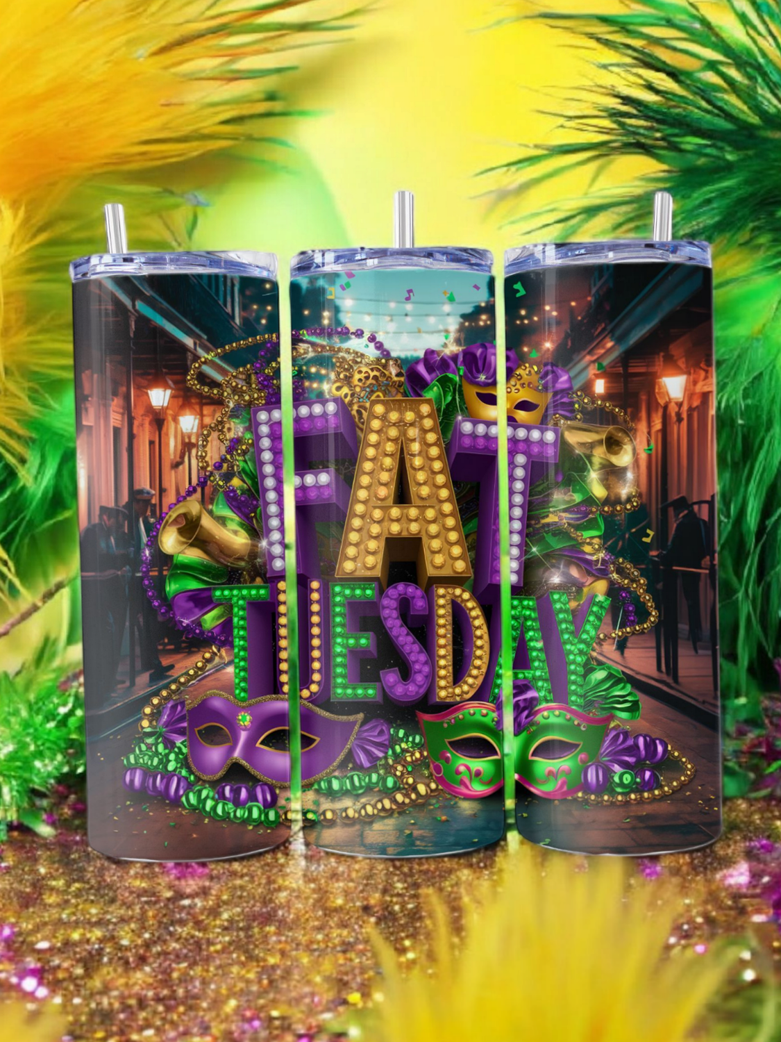 Mardi Gras Fat Tuesday Stainless Steel 20 oz. Skinny Tumbler