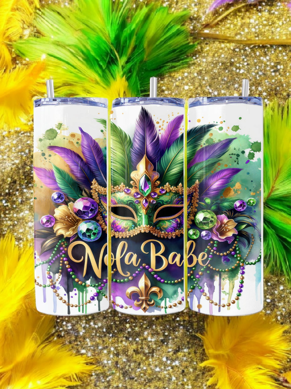 Mardi Gras Peacock Stainless Steel 20 oz. Skinny Tumbler