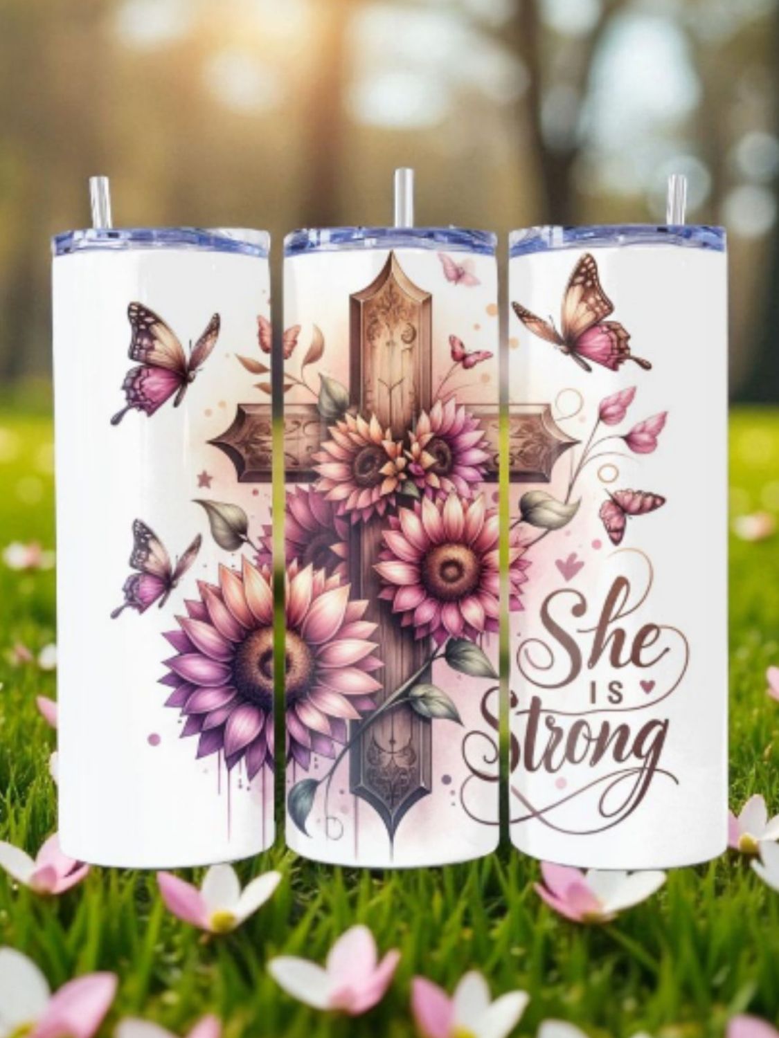 She Is Strong Stainless Steel 20 oz. Skinny Tumbler