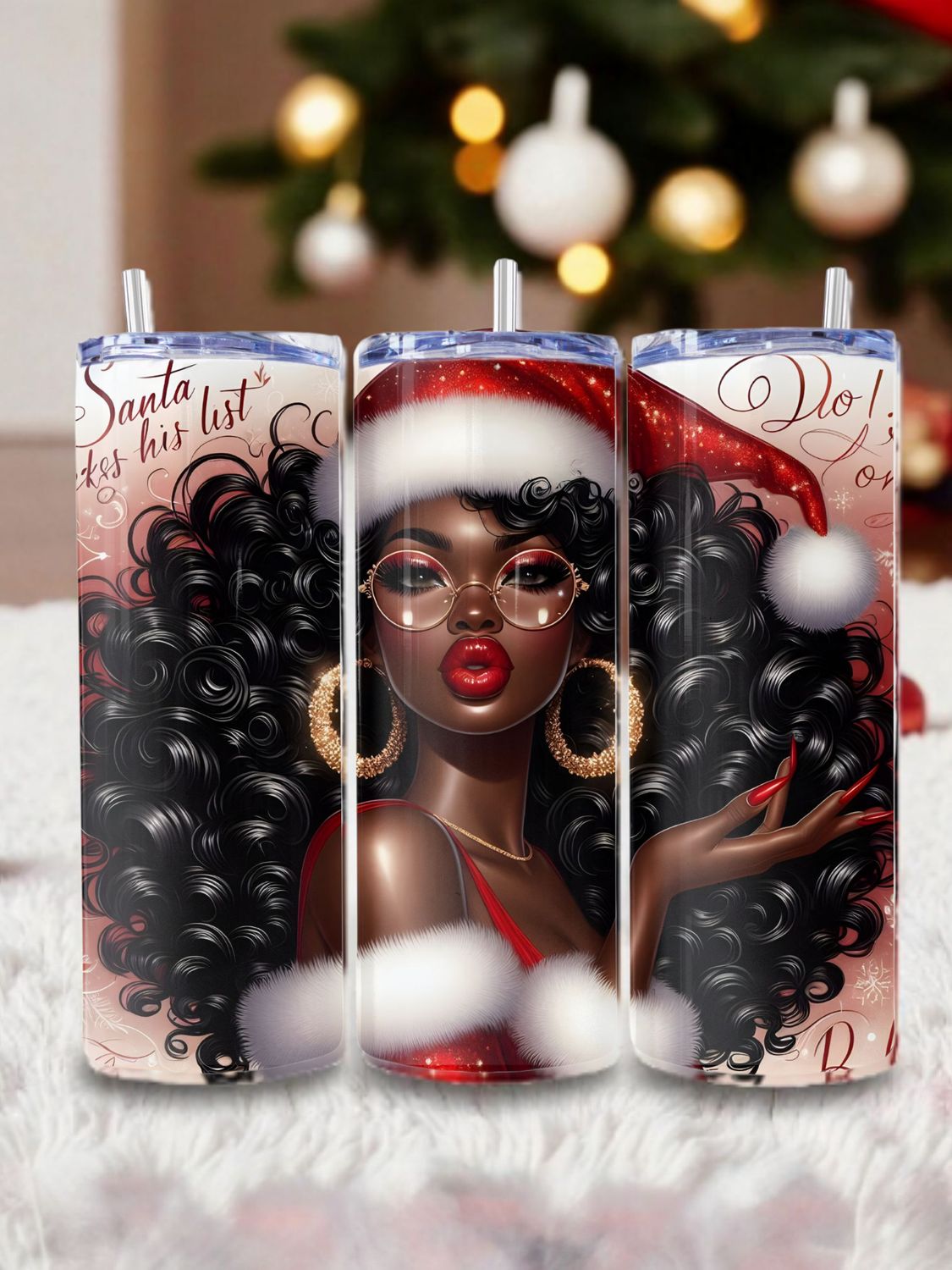 Christmas Santa Girl Stainless Steel 20 oz. Skinny Tumbler