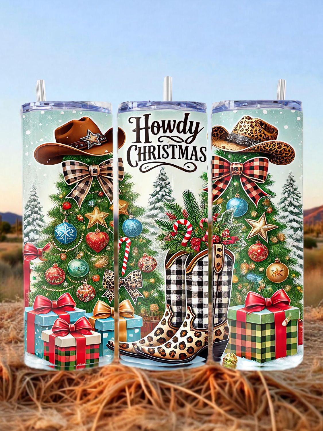 Cowboy Christmas Stainless Steel 20 oz. Skinny Tumbler