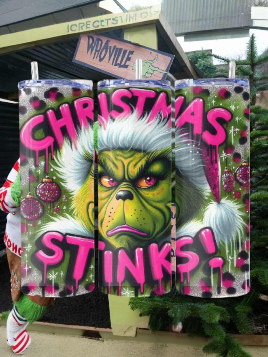 Grinch Christmas Stinks Stainless Steel 20 oz. Skinny Tumbler