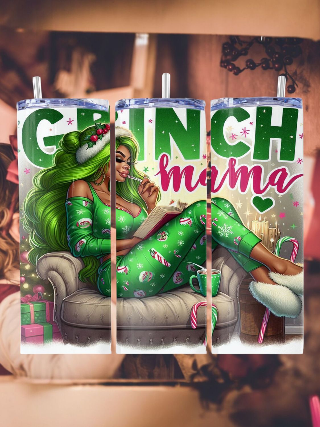 Grinch Mama #2 Stainless Steel 20 oz. Skinny Tumbler