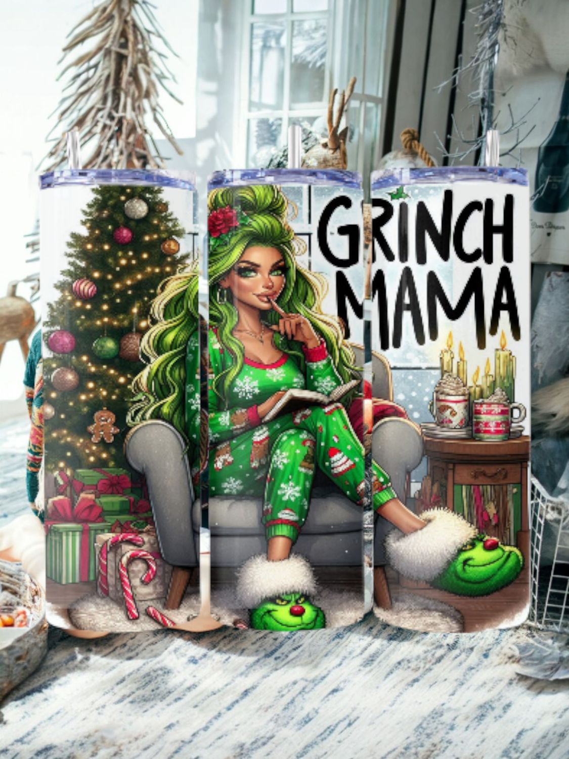 Grinch Mama Stainless Steel 20 oz. Skinny Tumbler