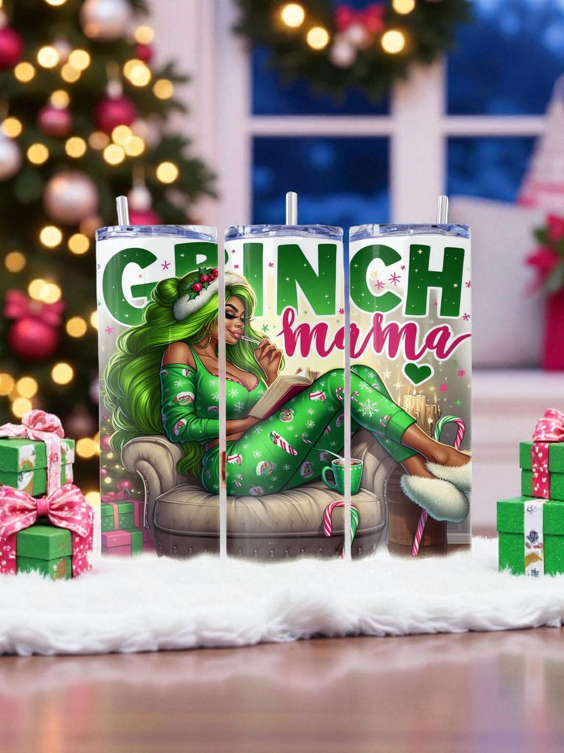 Grinch Mama Stainless Steel 20 oz. Skinny Tumbler