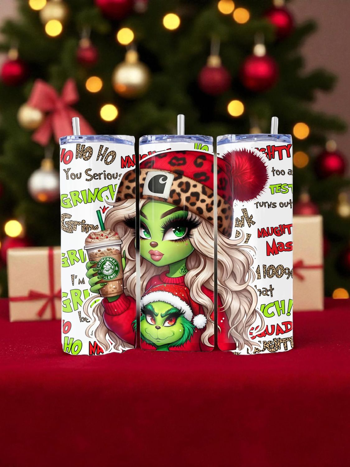 Boujee Grinch Stainless Steel 20 oz. Skinny Tumbler