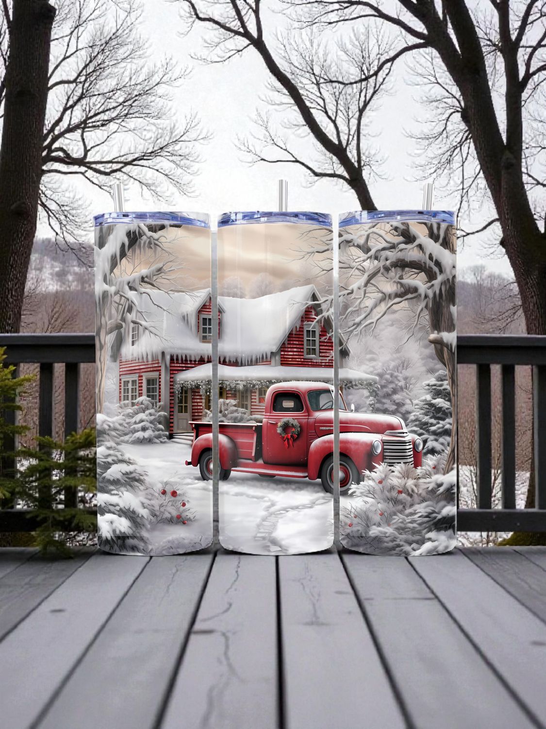 Christmas Truck Stainless Steel 20 oz. Skinny Tumbler