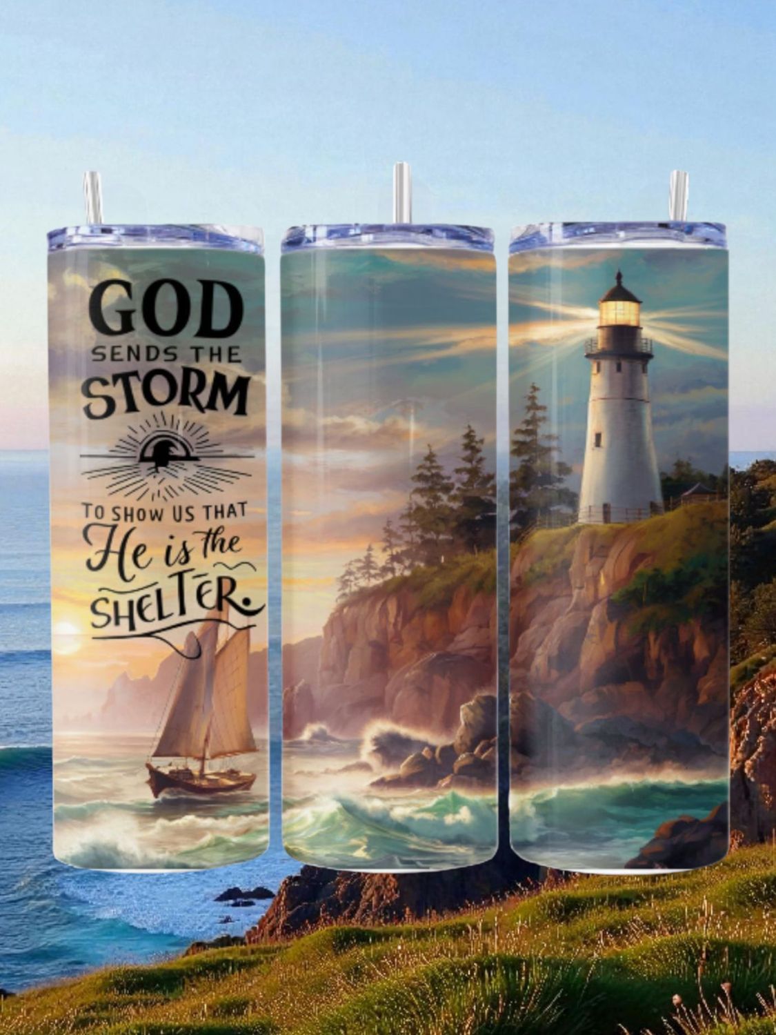 God Sends The Storm Stainless Steel 20 oz. Skinny Tumbler