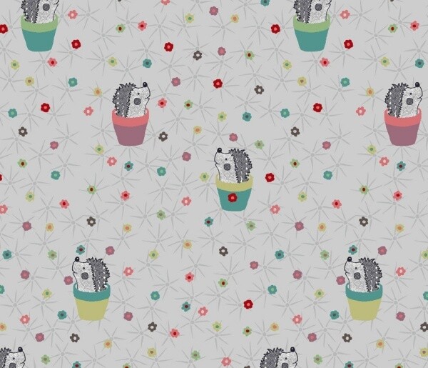Hedgehogs on Grey - Oeko-Tex Standard Cotton - REMNANT 140 CM X 110 CM