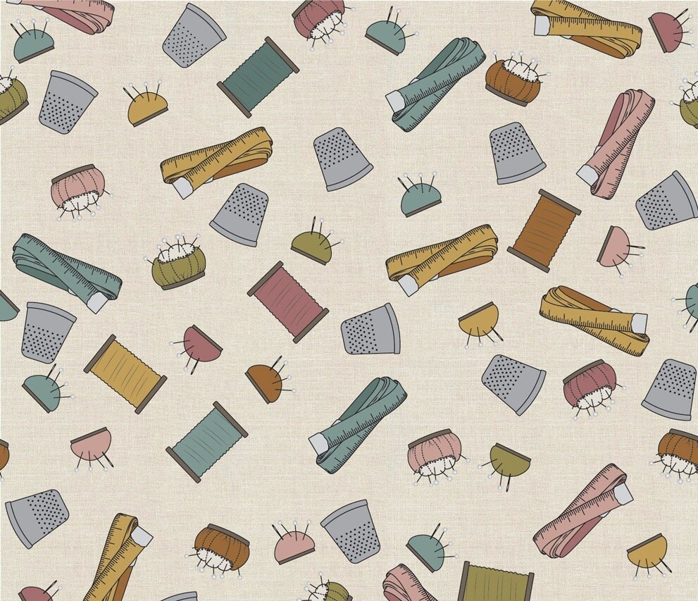 Sewing Icons Taupe - Cotton - REMNANT 170 CM X 110 CM