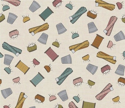 Sewing Icons Taupe - Cotton - REMNANT 170 CM X 110 CM
