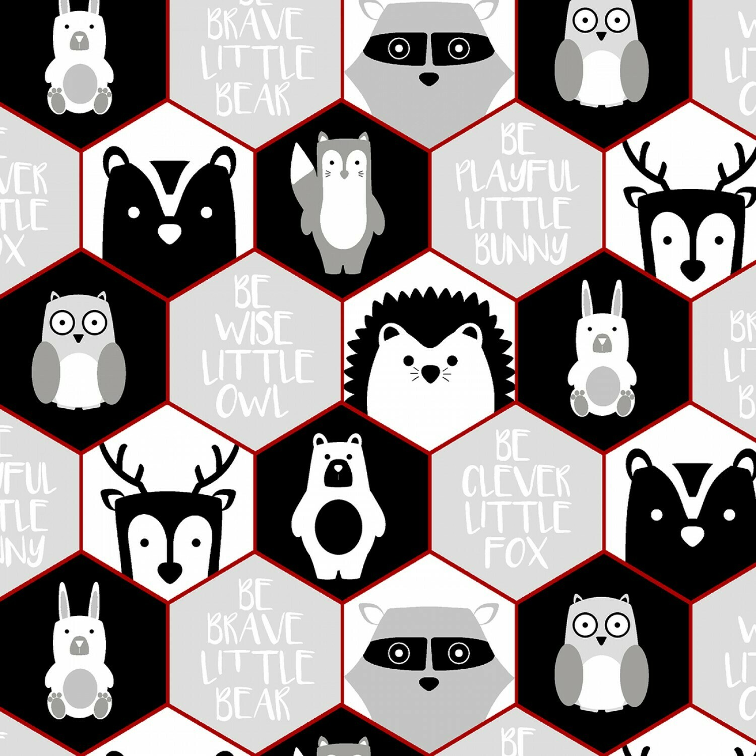 Woodland Animals Hexagons - Cotton - END BOLT 160 cm x 110 cm