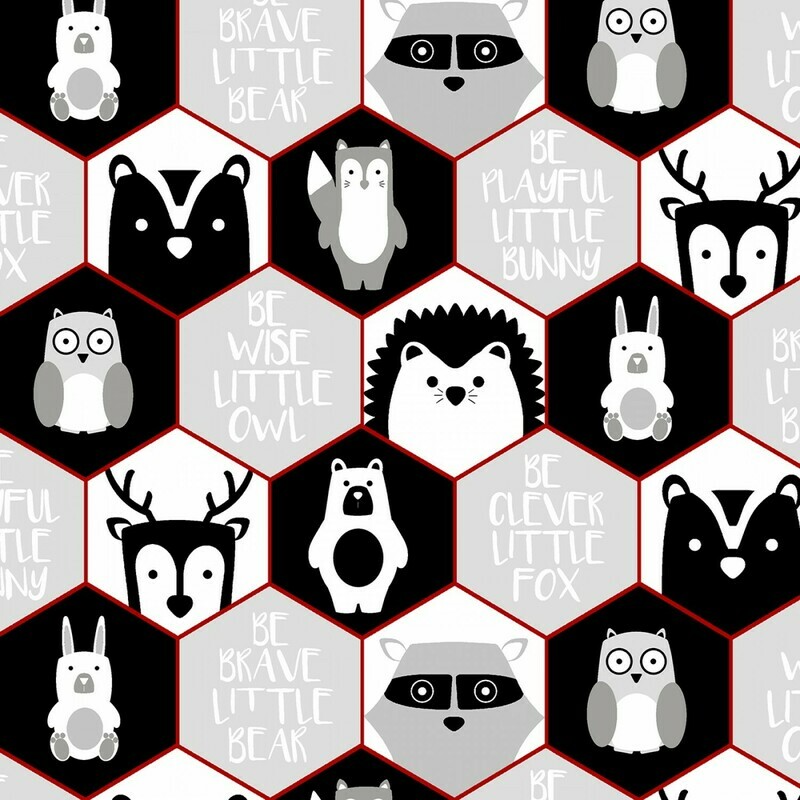 Woodland Animals Hexagons - Cotton - END BOLT 160 cm x 110 cm