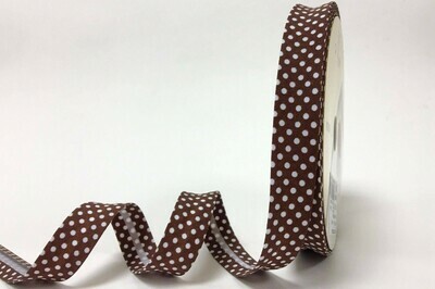 &quot;Chocolate Brown Polka Dot&quot; Bias Binding 18mm - By Metre