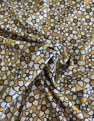 Floral Mustard Yellow - Rayon - STOFRAY03 - By Metre