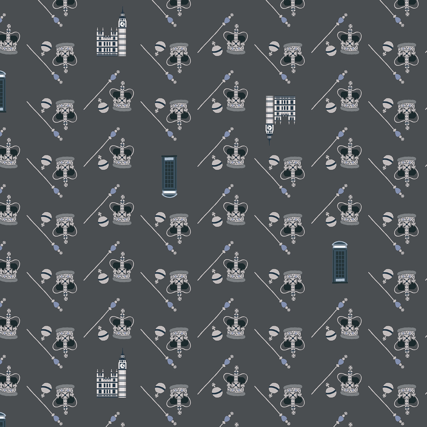 Crowns Dark Grey  - By Rifle Paper Co for Cotton &amp; Steel - Cotton -  REMNANT 110 CM X 110 CM