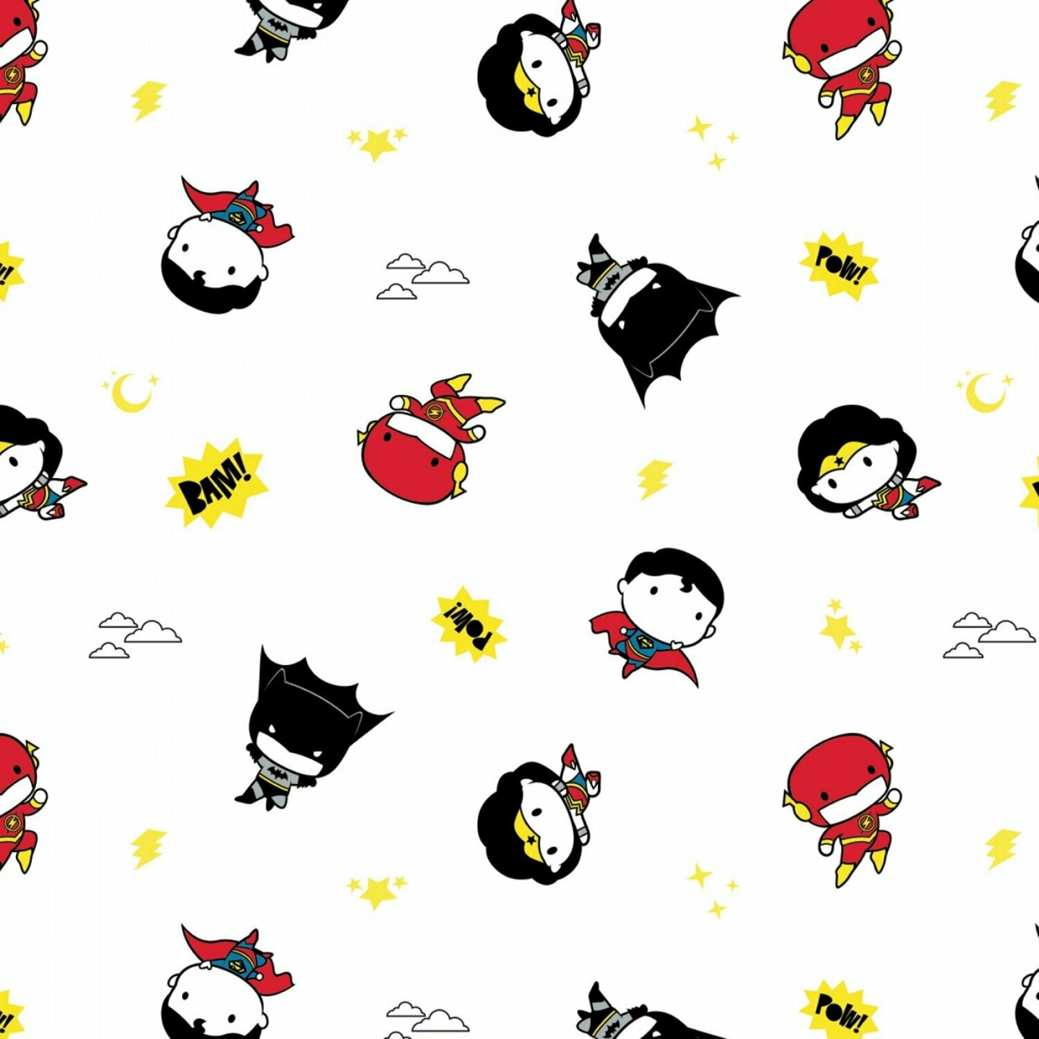 Justice League Kawaii White - Cotton - By Metre
