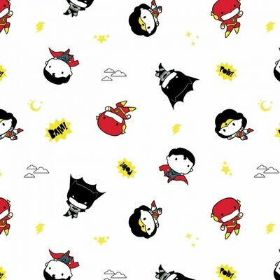 Justice League Kawaii White - Cotton - By Metre