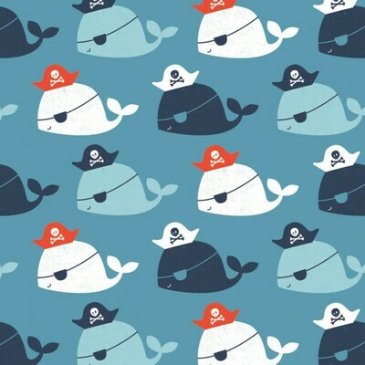 Whales Blue - Cotton - By Metre
