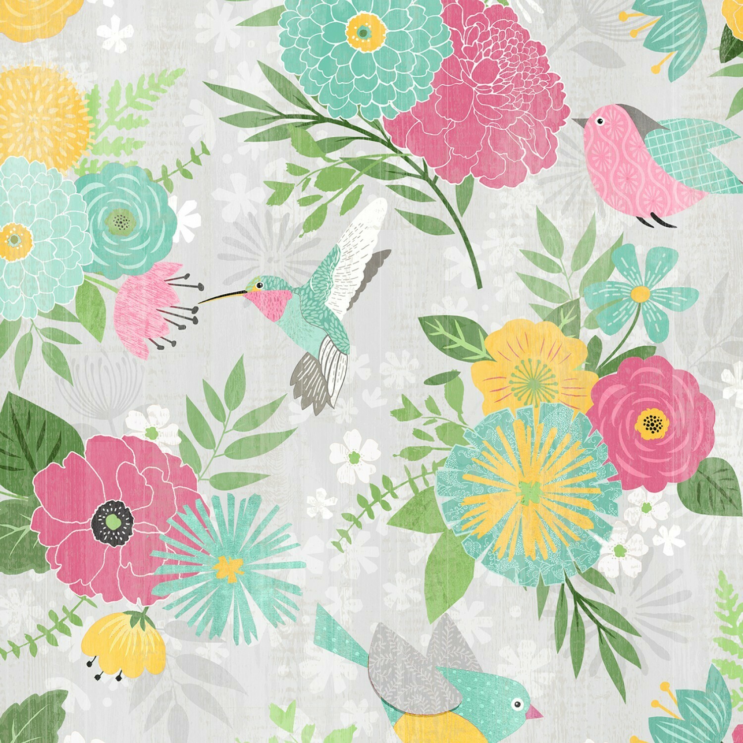 Birds Floral Grey - Cotton - From Fat Quarter