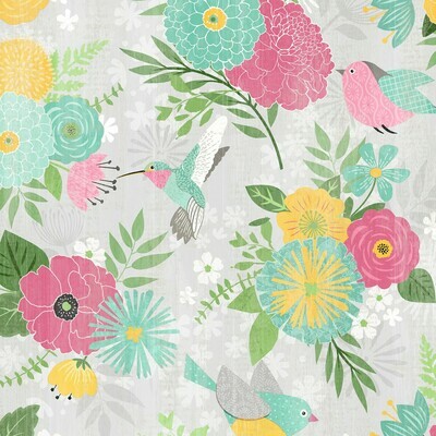 Birds Floral Grey - Cotton - From Fat Quarter
