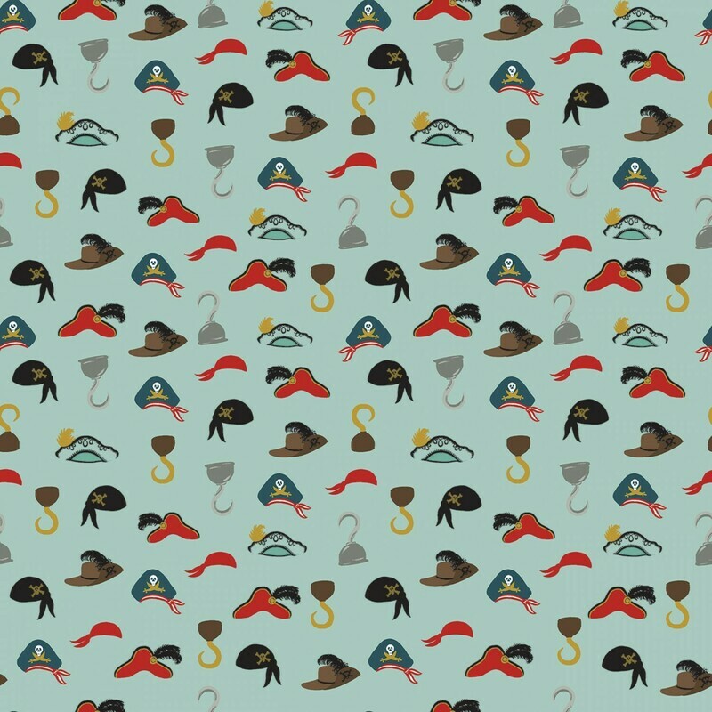 Pirate Hats Blue - Cotton - REMNANT 180 CM X 110 CM