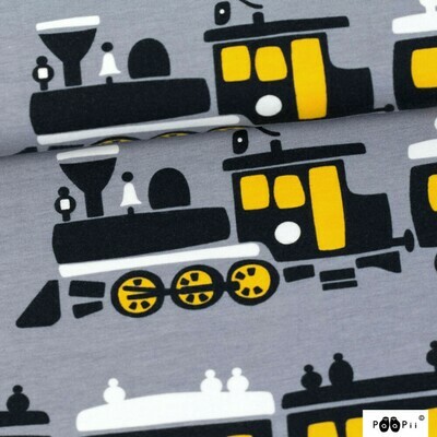 Trains Grey - ORGANIC Sweatshirt Knit Fabric - END BOLT 280 CM X 160 CM