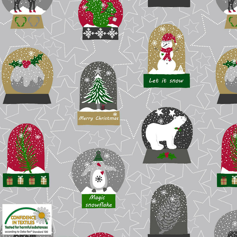 Snow Globes Grey - Cotton - Oeko-Tex Standard - REMNANT 85 CM X 110 CM