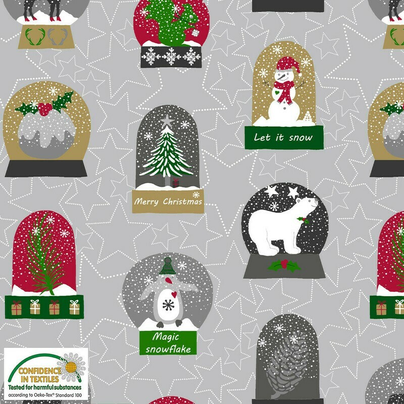 Snow Globes Grey - Cotton - Oeko-Tex Standard - By Metre