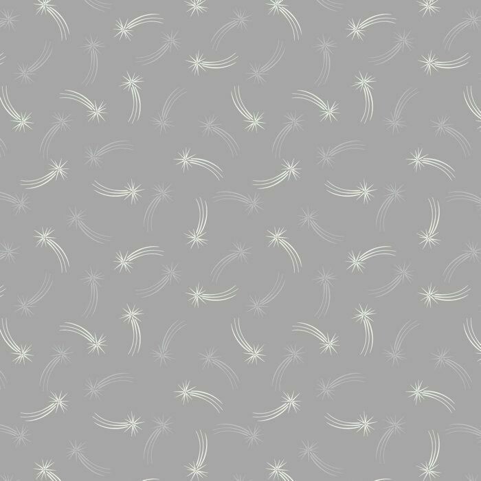 Shooting Stars Grey GLOW IN THE DARK - Cotton - By Metre