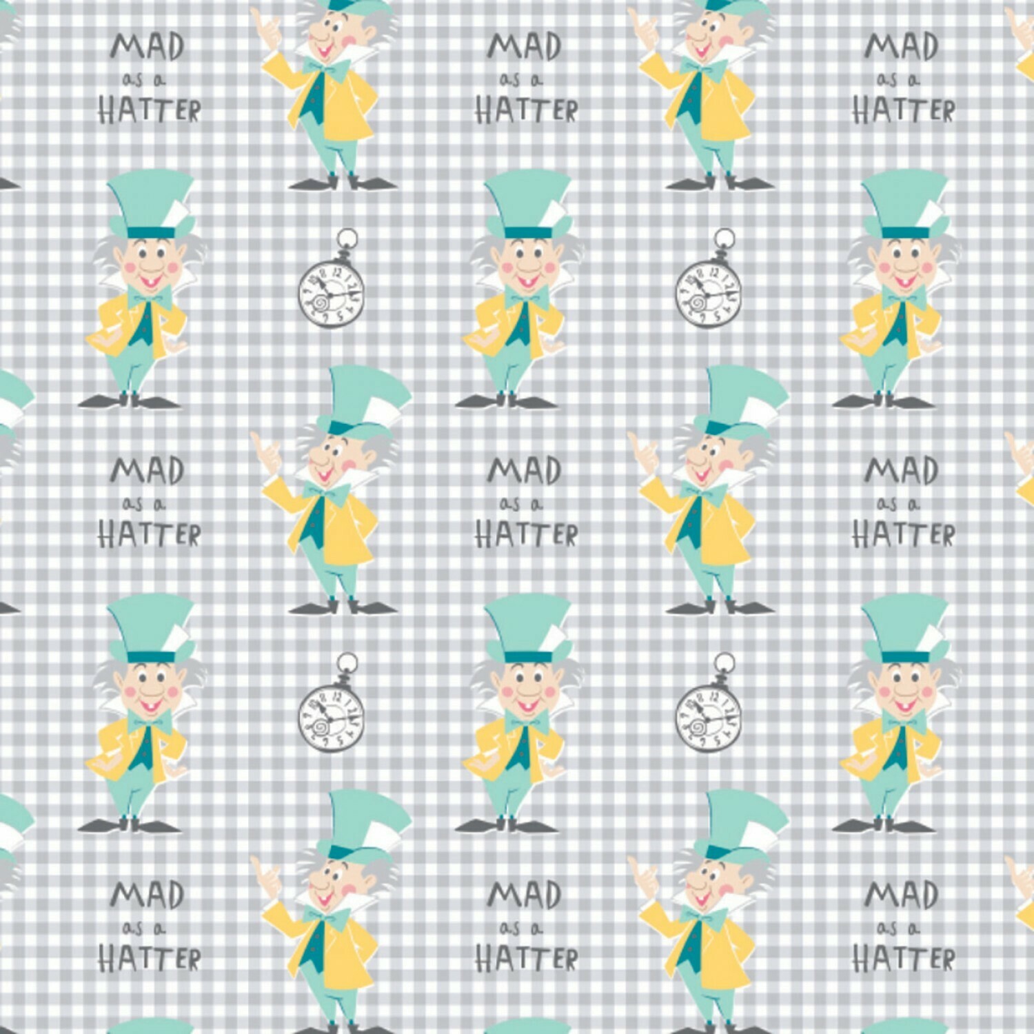 ALICE IN WONDERLAND - Mad Hatter Grey - Cotton - END BOLT 360 CM X 110 CM