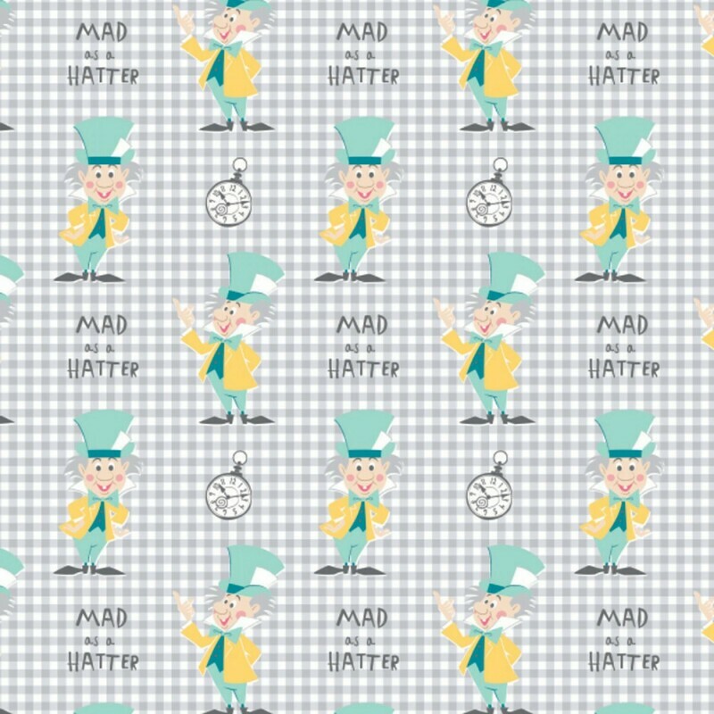 ALICE IN WONDERLAND - Mad Hatter Grey - Cotton - END BOLT 360 CM X 110 CM