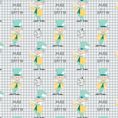 ALICE IN WONDERLAND - Mad Hatter Grey - Cotton - END BOLT 360 CM X 110 CM